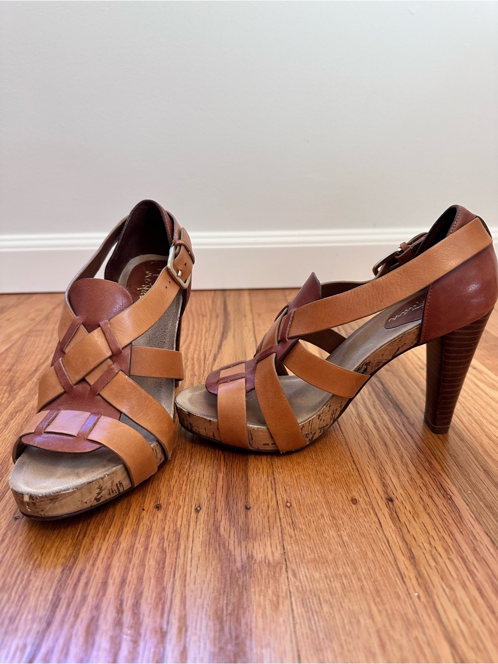 Vintage Cole Haan Two-Tone Strappy Leather Platform Heels
